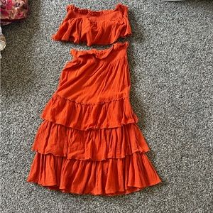 Free People Orange Layered Skirt Set